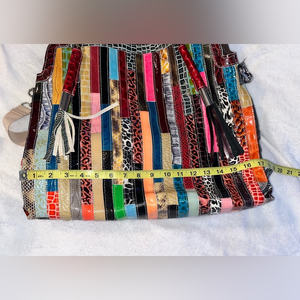 Leather Patchwork Multicolor Tote Bag Leather fri… - image 11